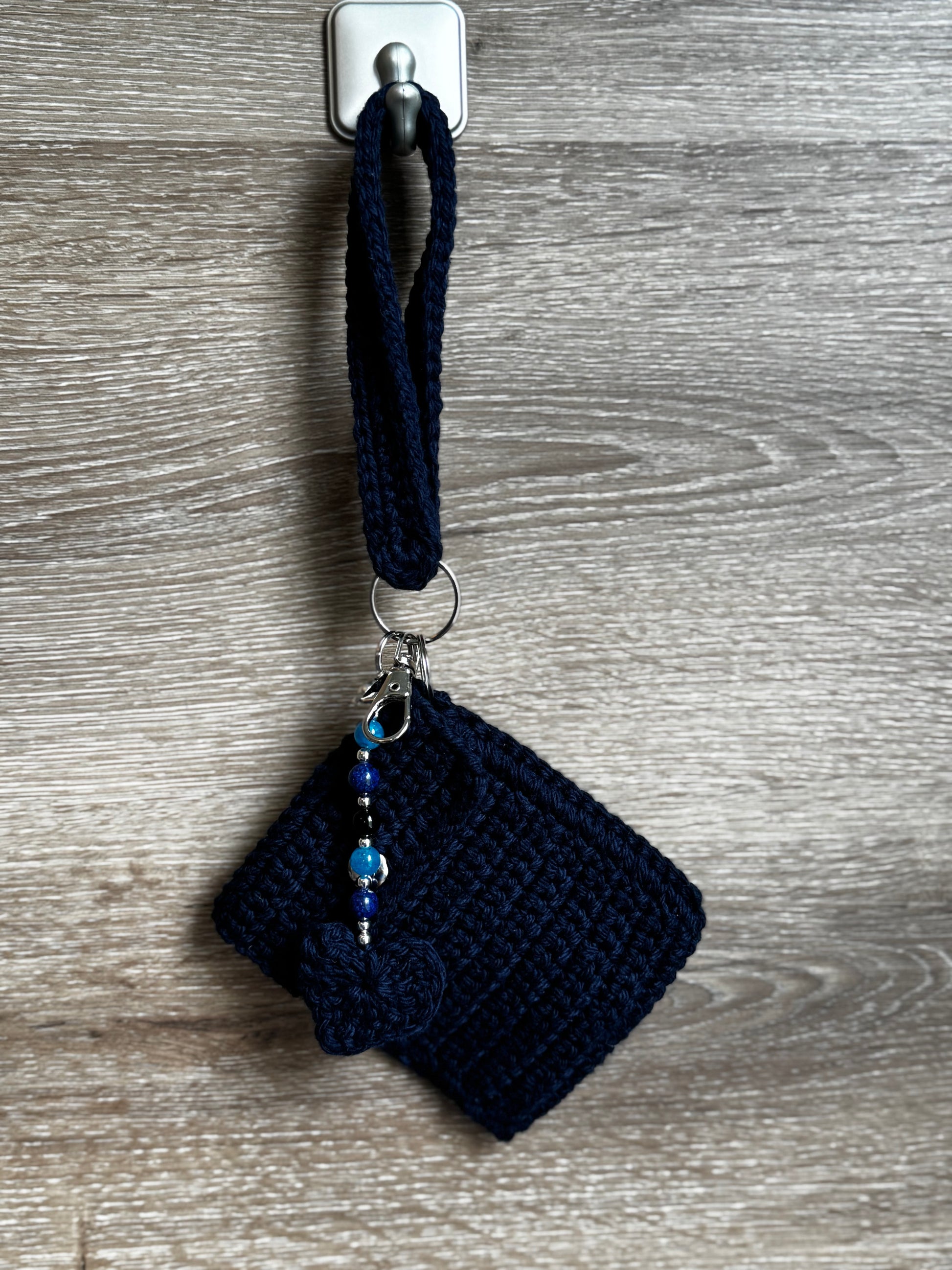 Crochet keychain with card holder - Navy