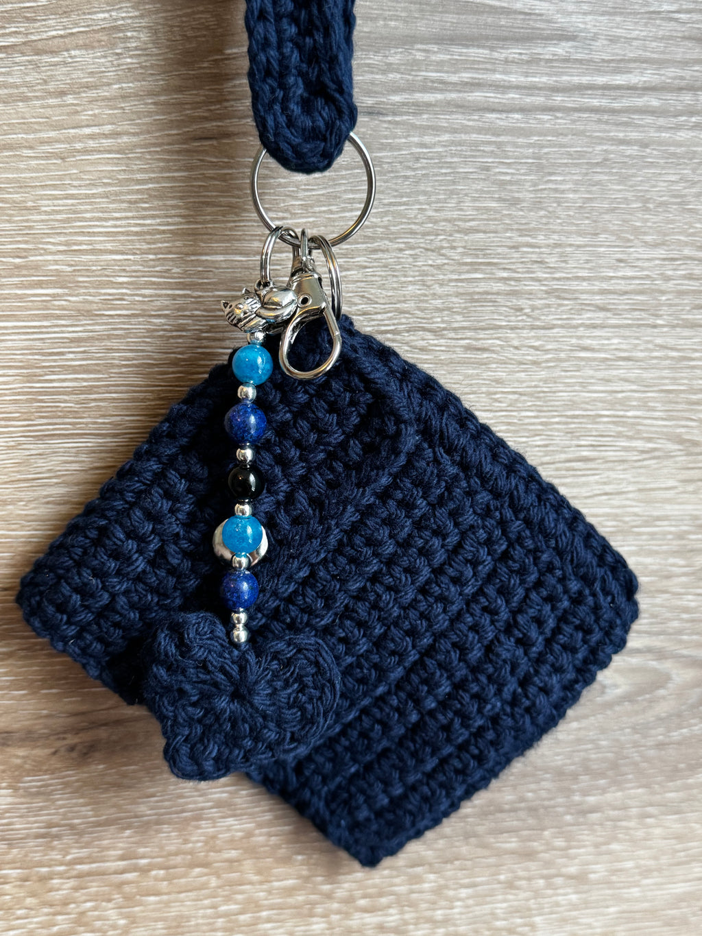 Crochet keychain with card holder - Navy