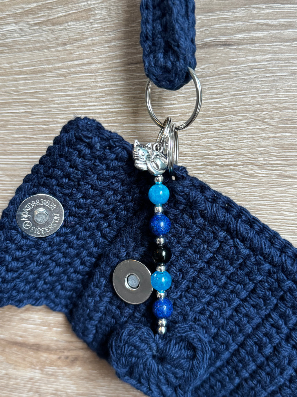 Crochet keychain with card holder - Navy