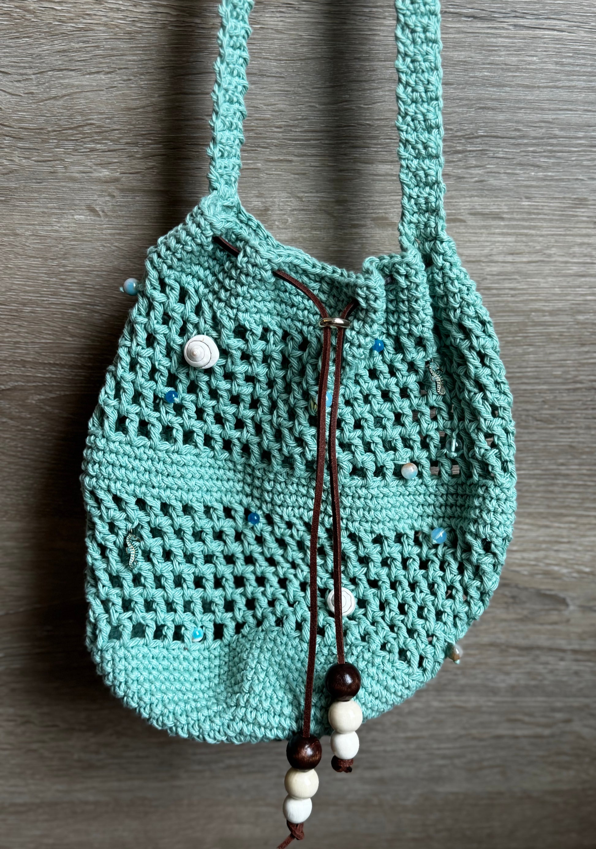 Crochet Bag - Sea Drawstring