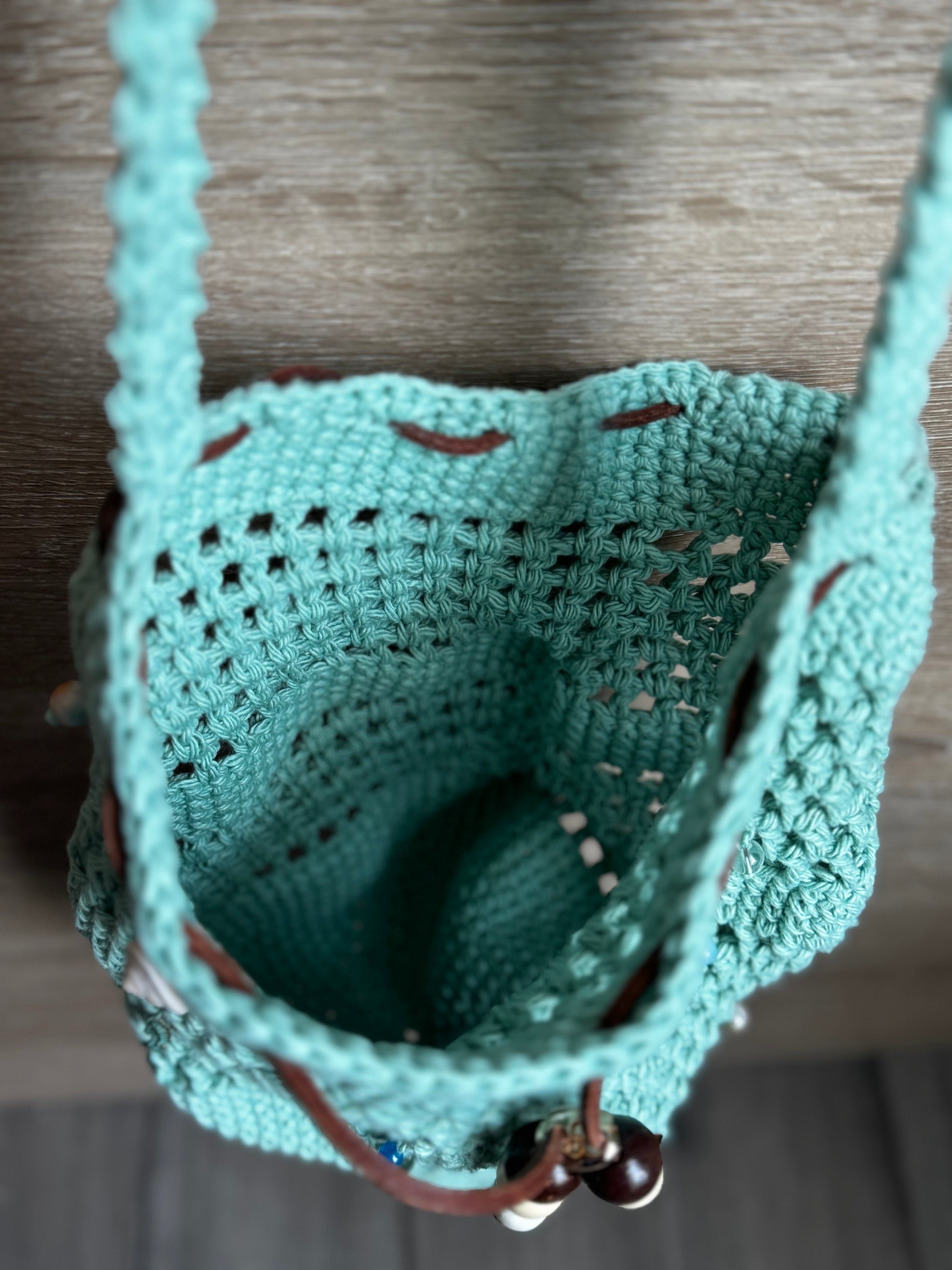 Crochet Bag - Sea Drawstring