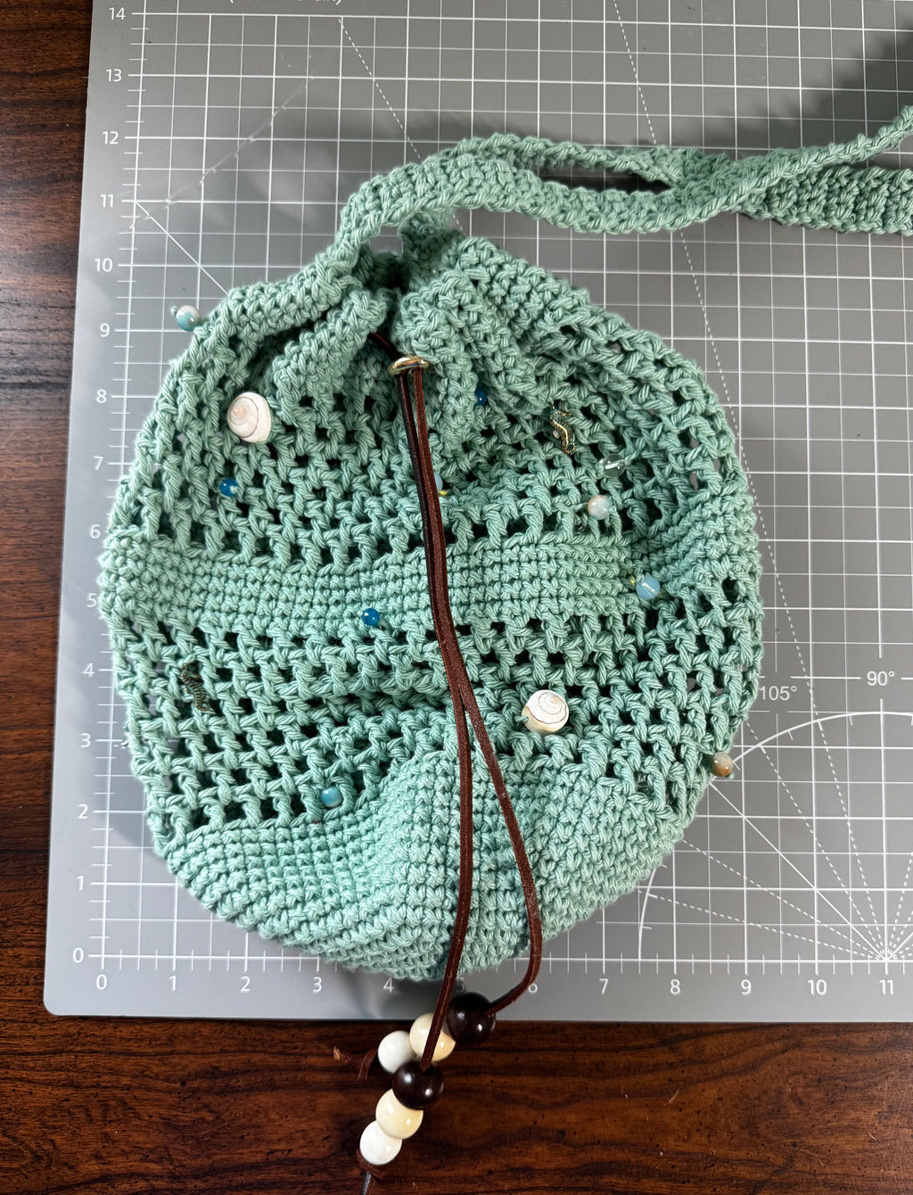 Crochet Bag - Sea Drawstring