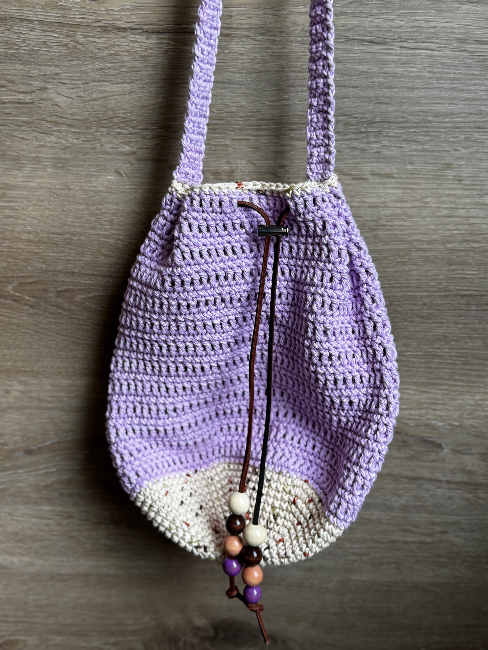 Crochet Bag - Purple Drawstring