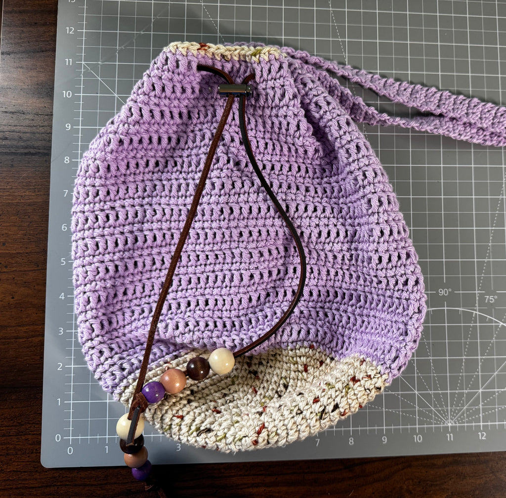 Crochet Bag - Purple Drawstring