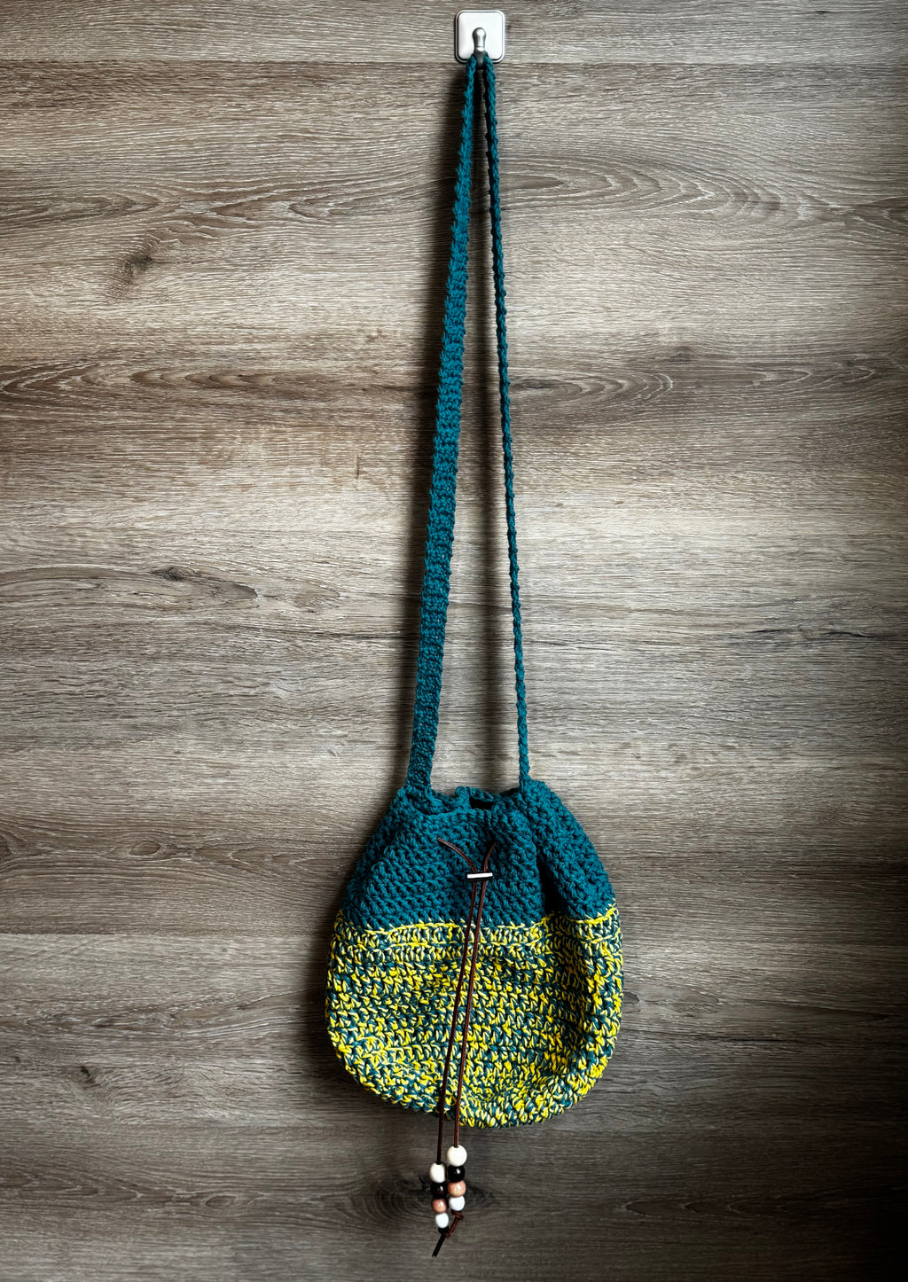 Crochet Bag - two tone drawstring