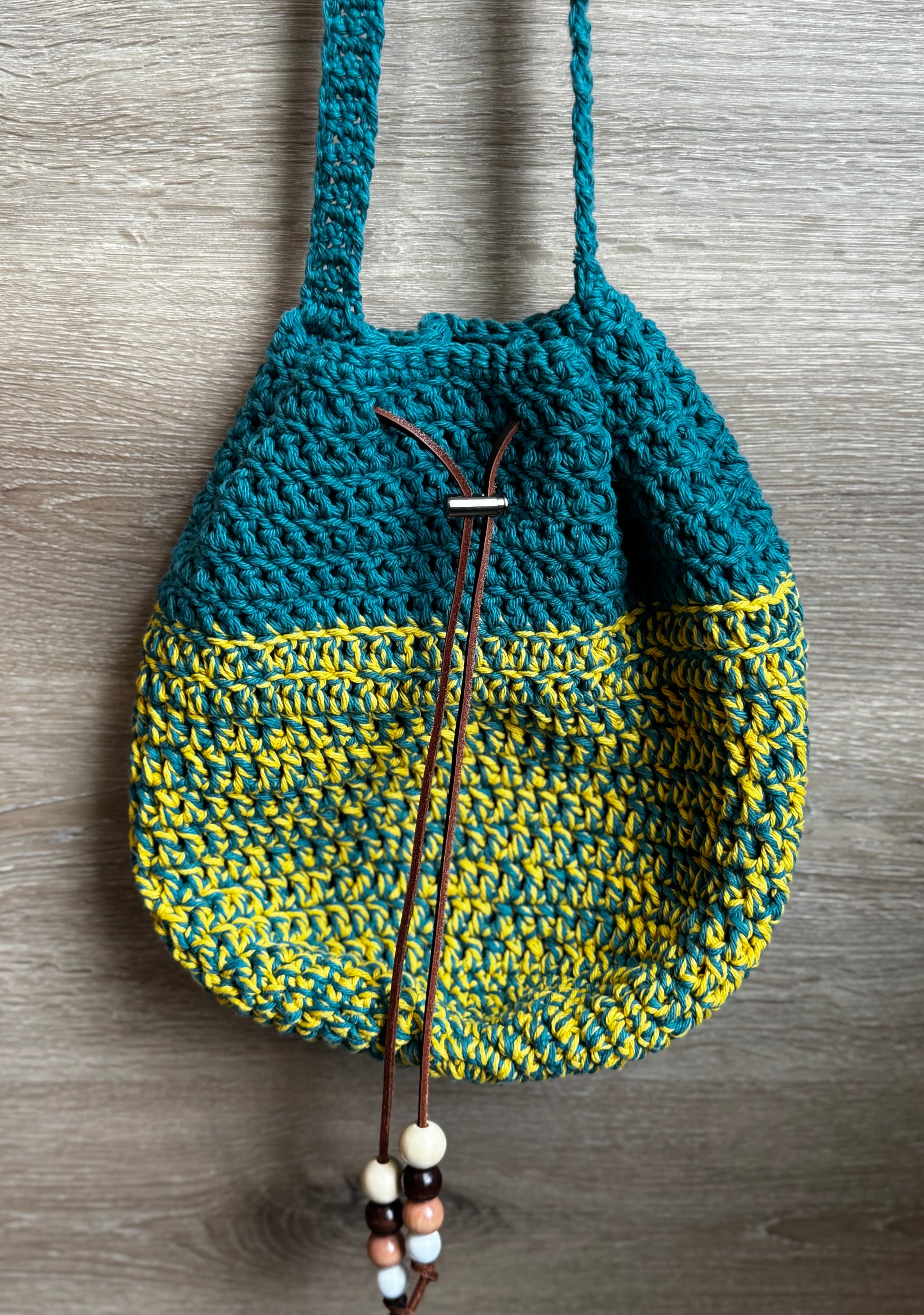 Crochet Bag - two tone drawstring