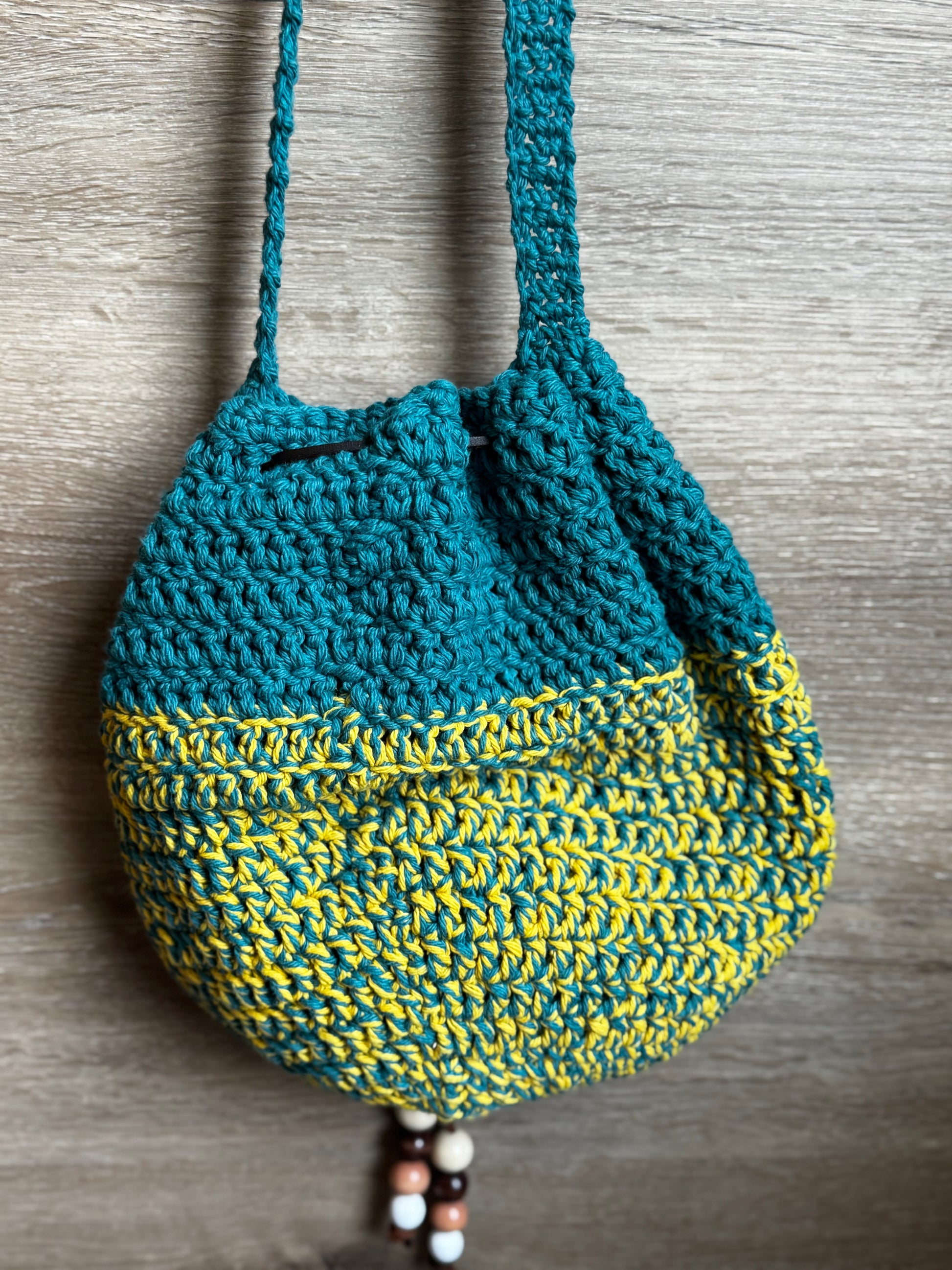 Crochet Bag - two tone drawstring