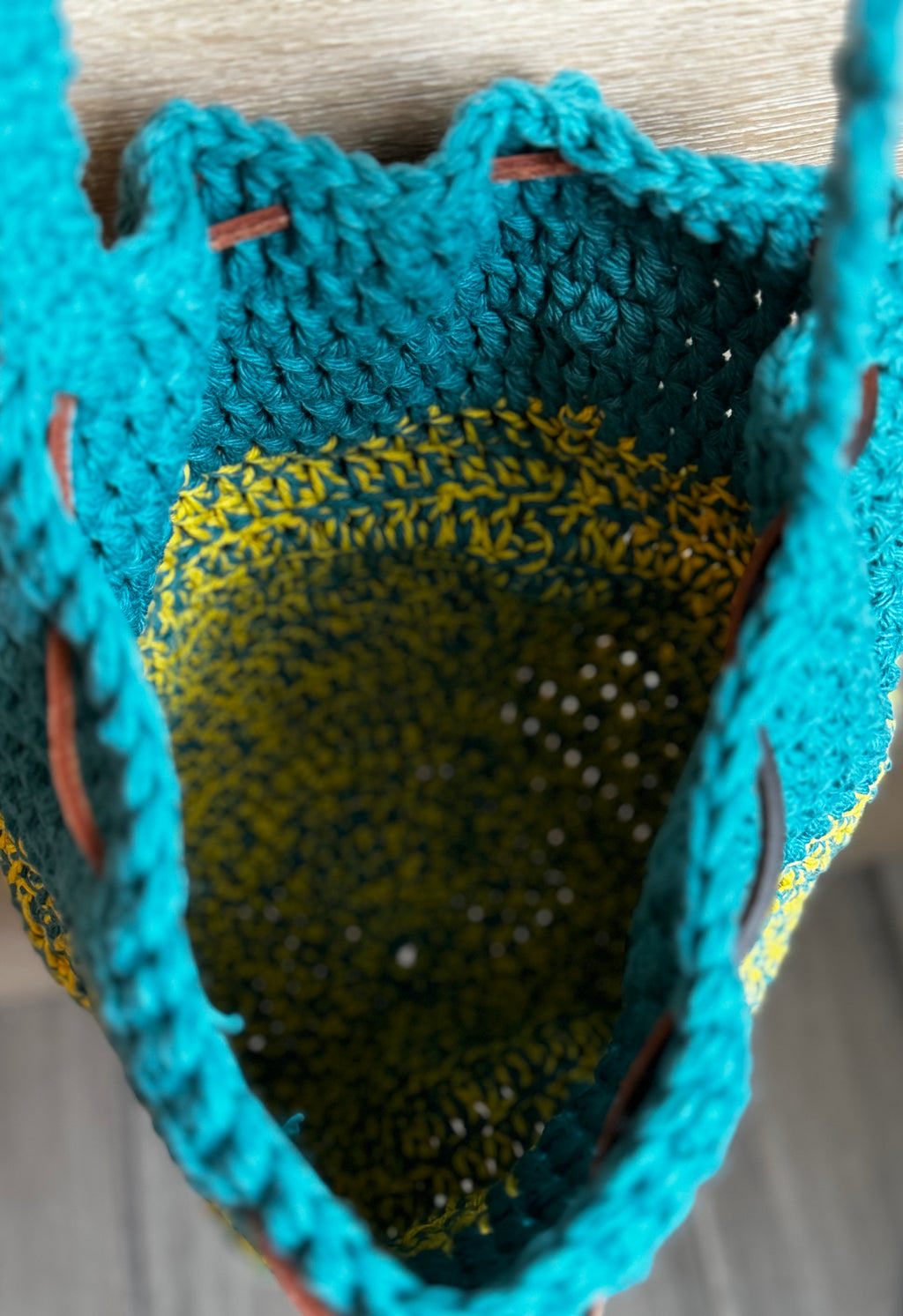 Crochet Bag - two tone drawstring