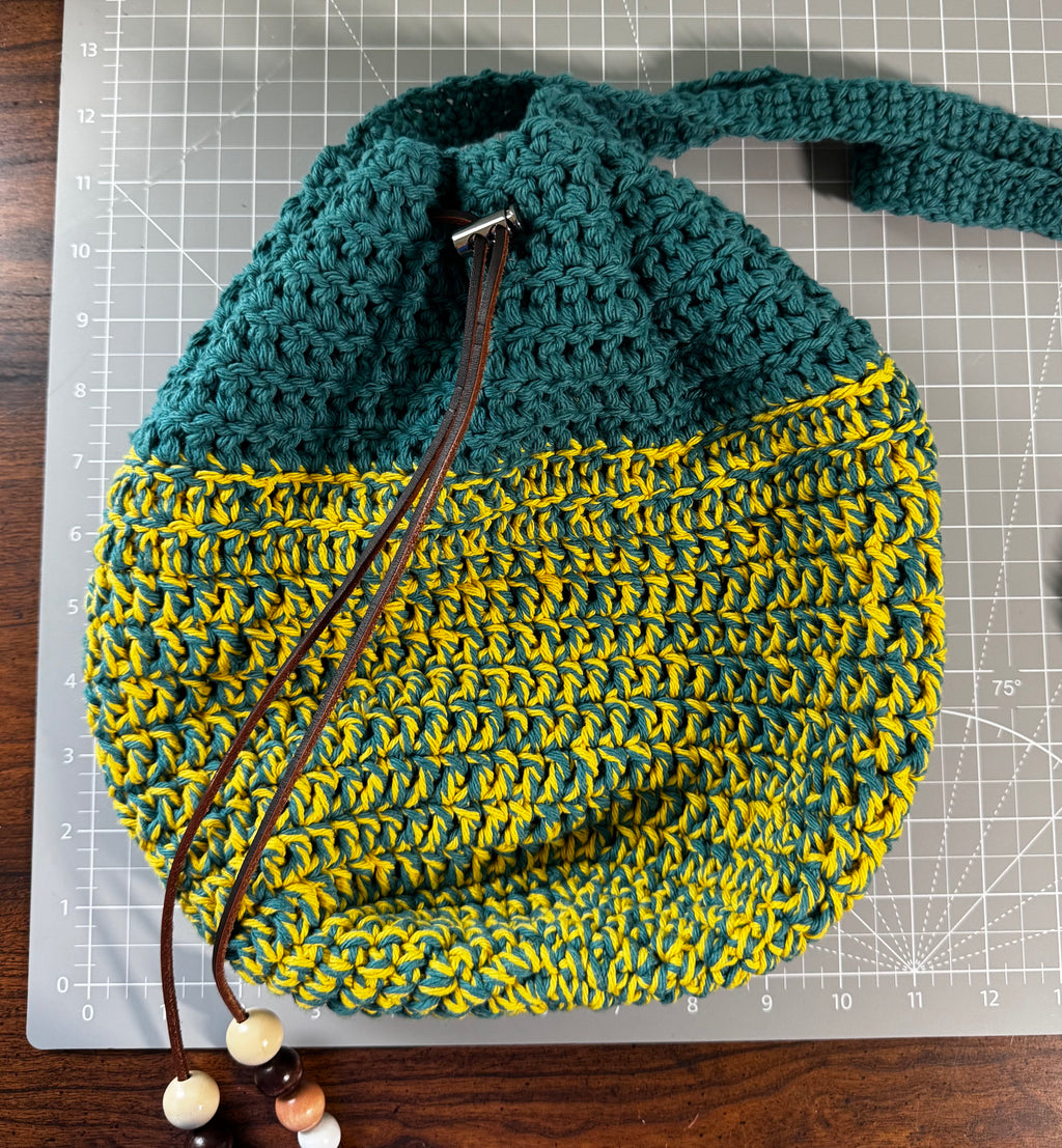 Crochet Bag - two tone drawstring