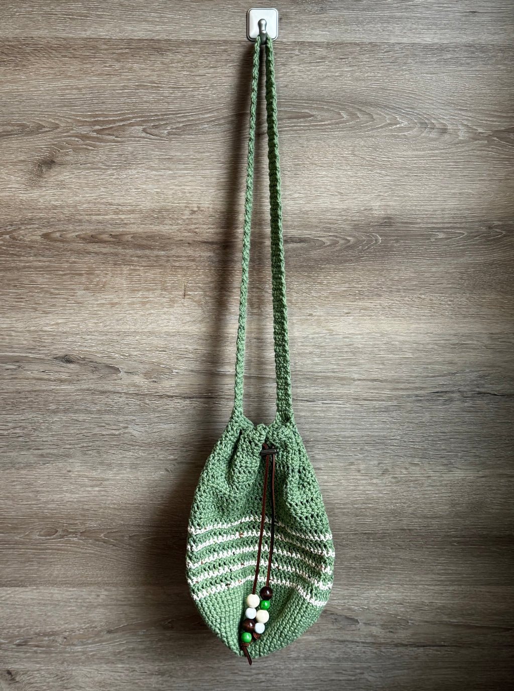 Crochet Bag - Green Drawstring