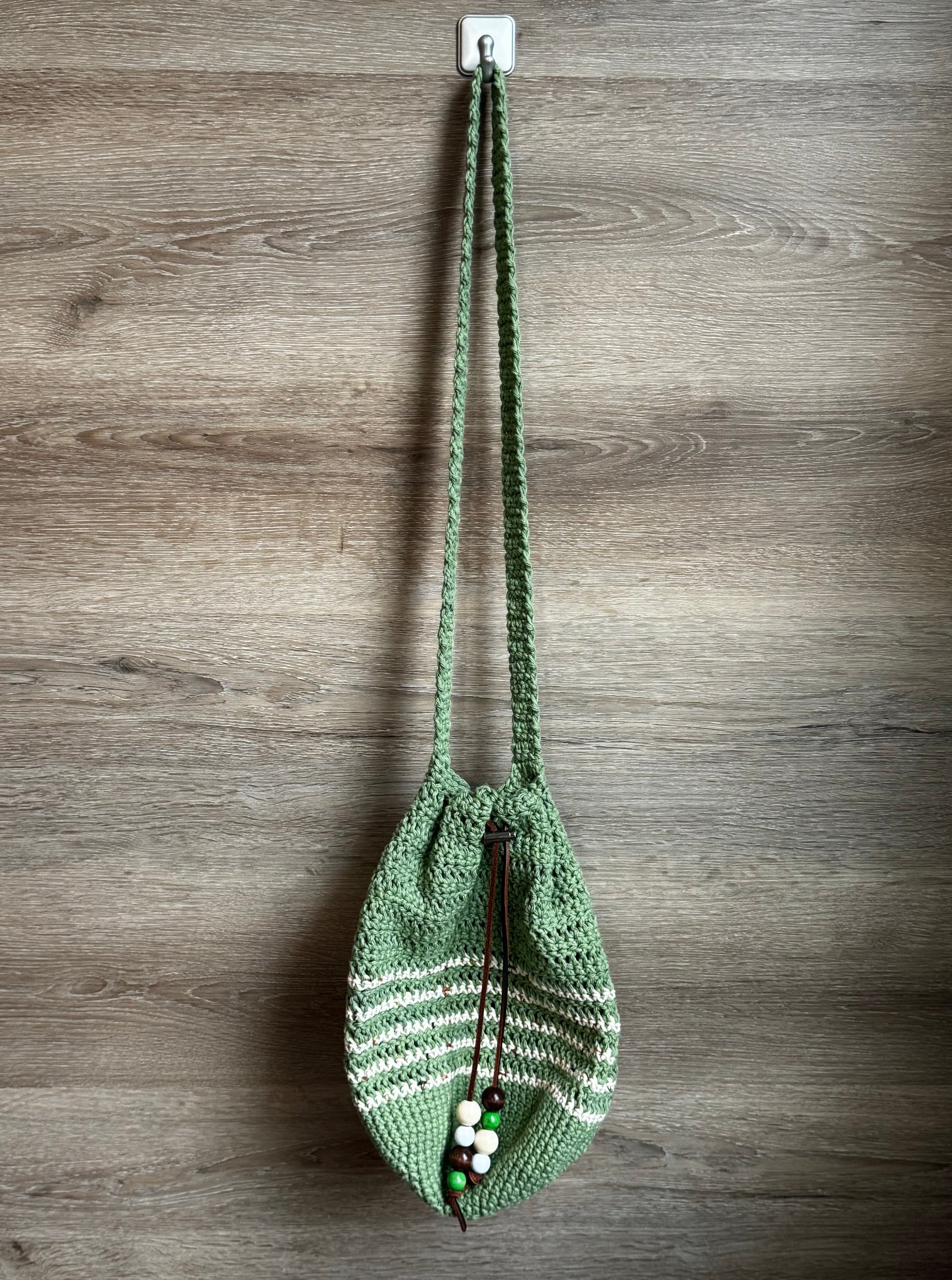 Crochet Bag - Green Drawstring