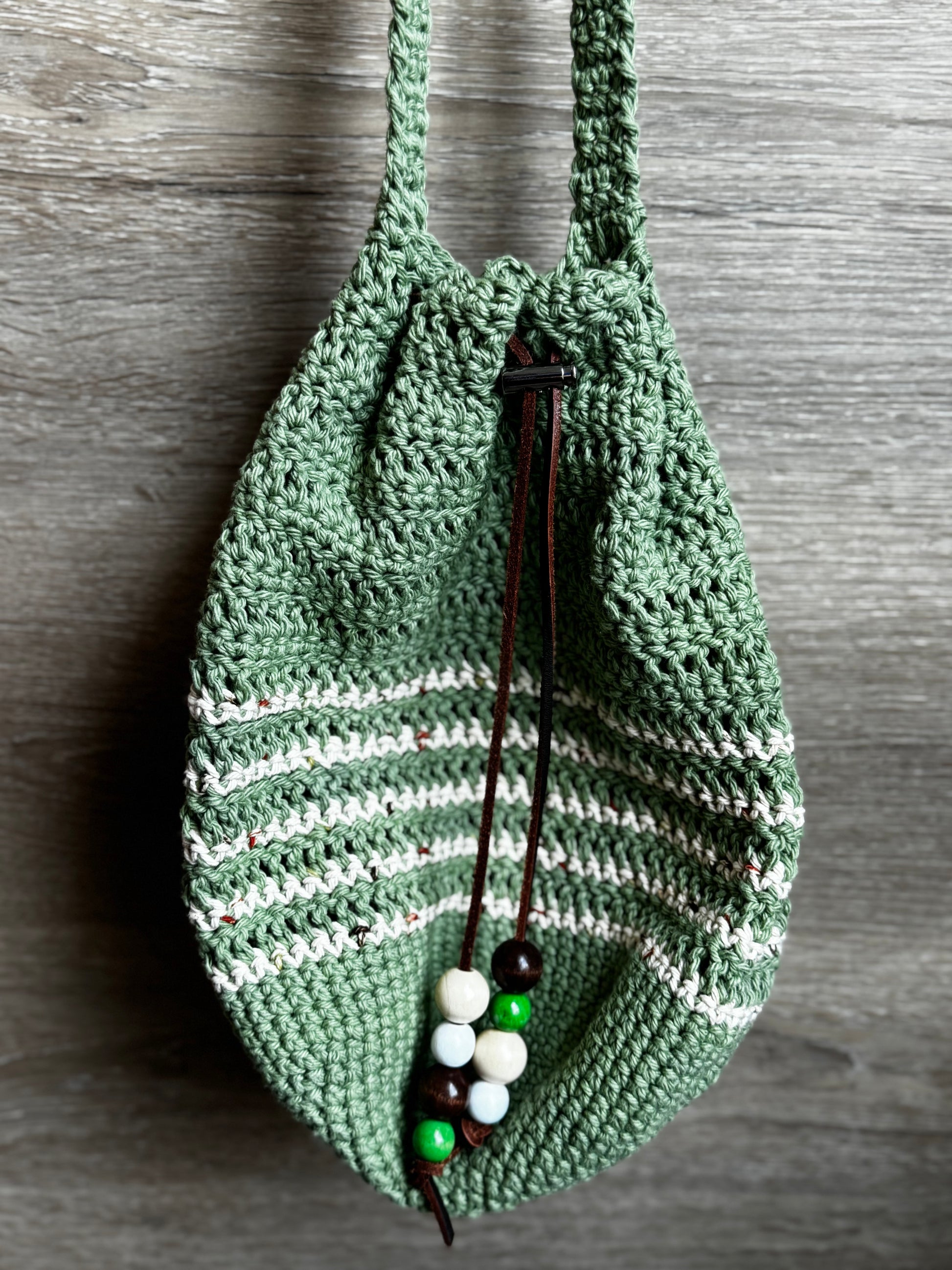 Crochet Bag - Green Drawstring