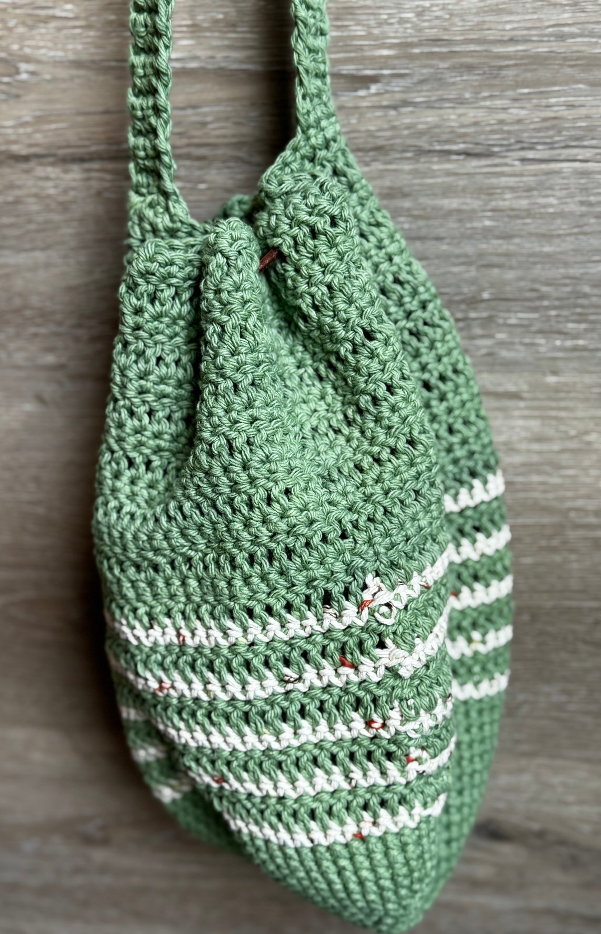 Crochet Bag - Green Drawstring