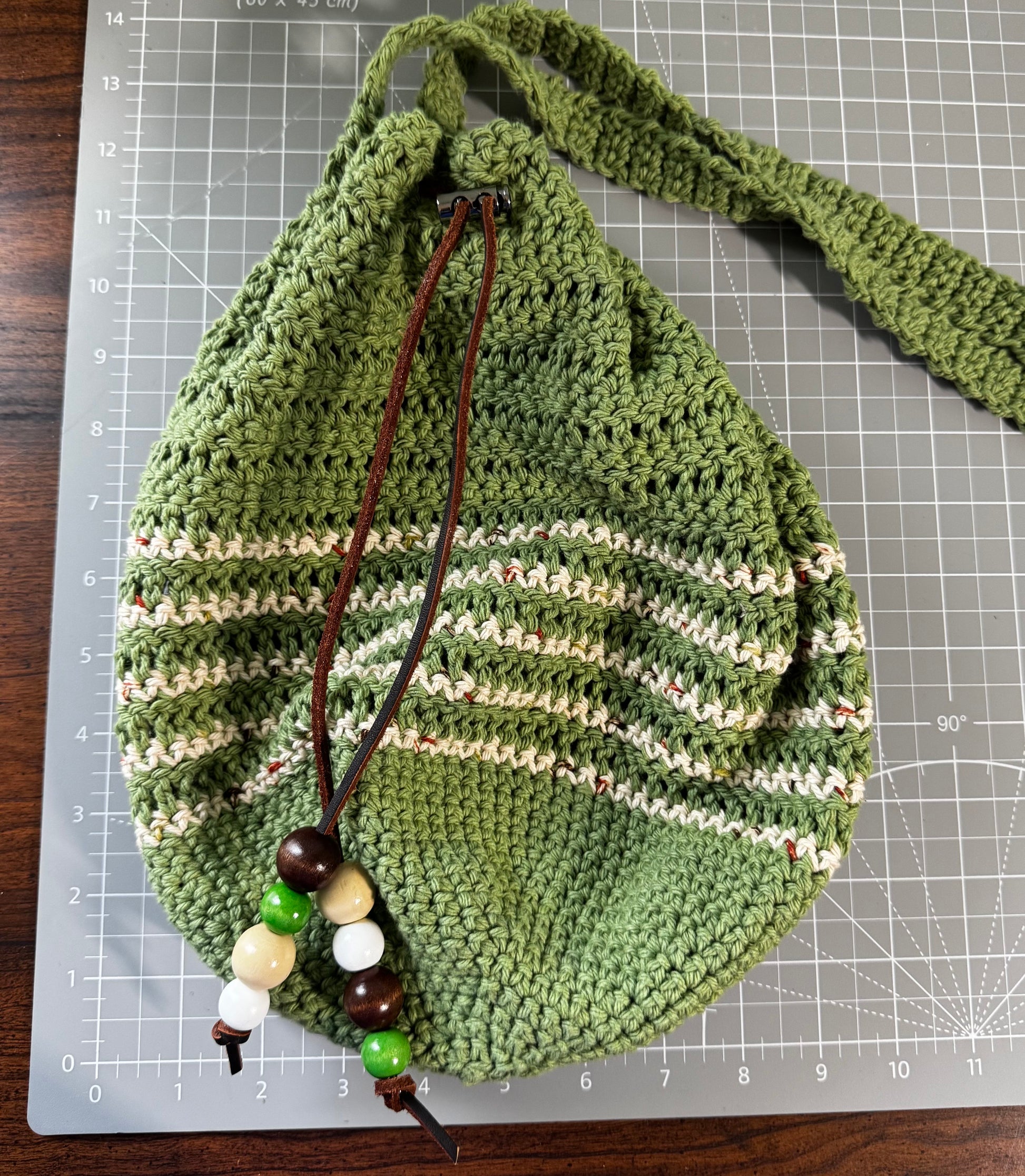 Crochet Bag - Green Drawstring