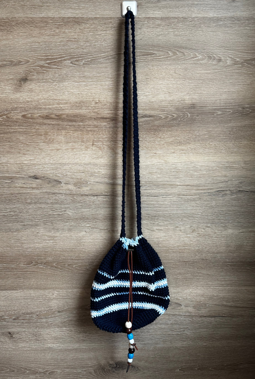 Crochet Bag - Navy Drawstring