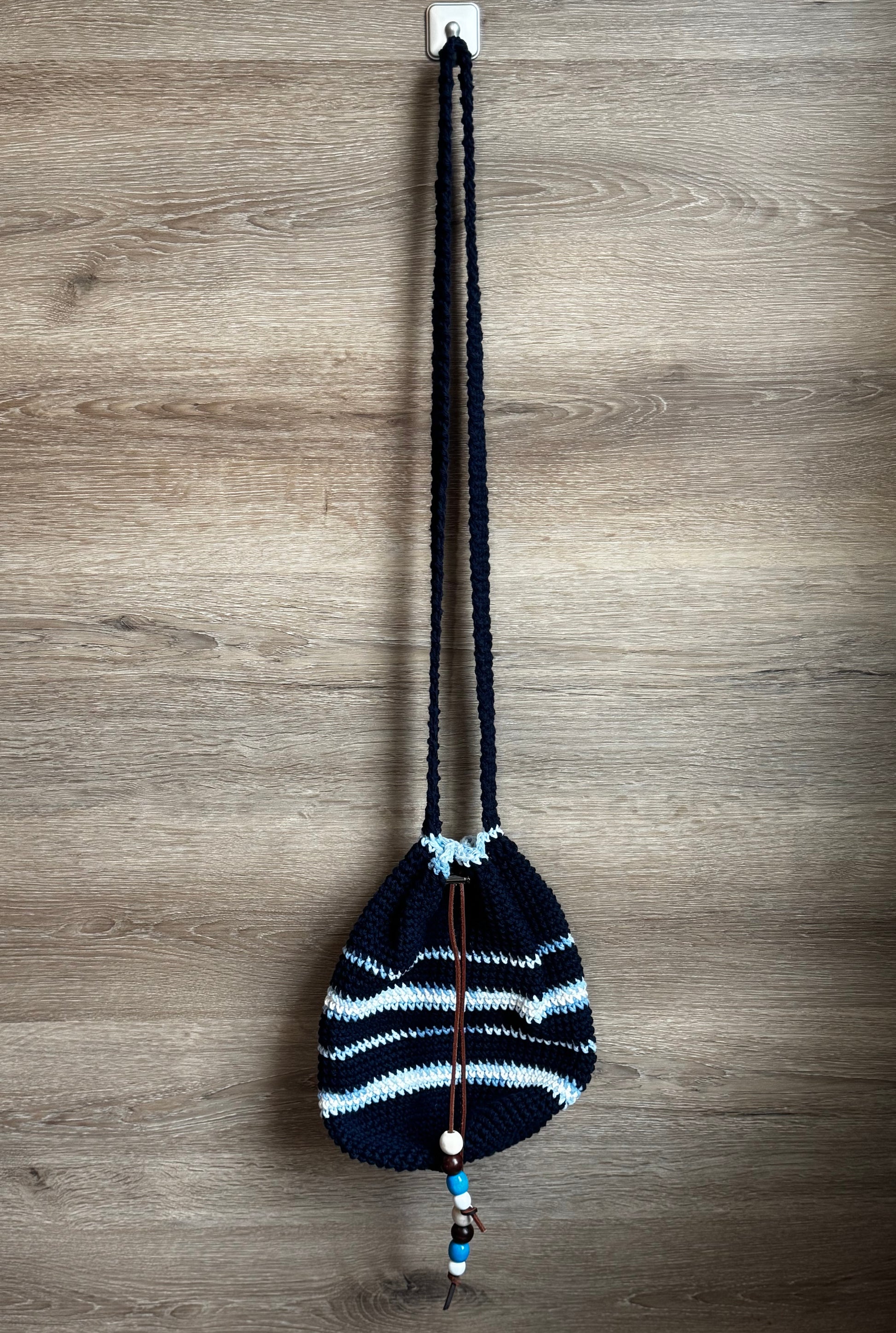 Crochet Bag - Navy Drawstring