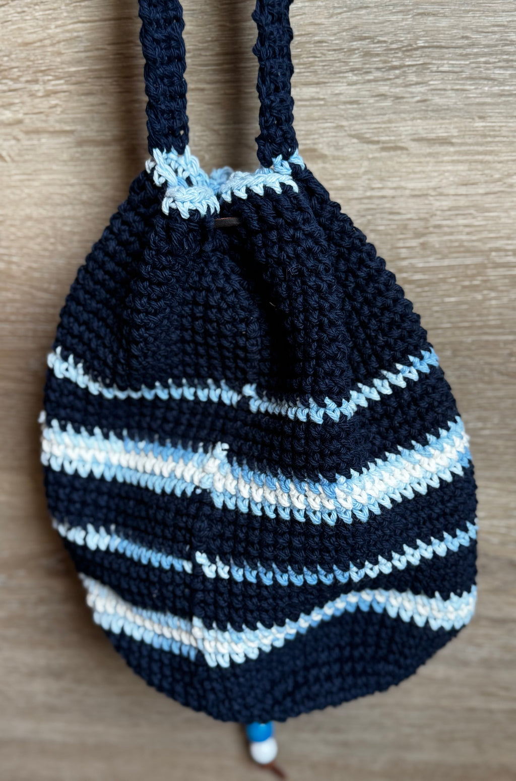 Crochet Bag - Navy Drawstring