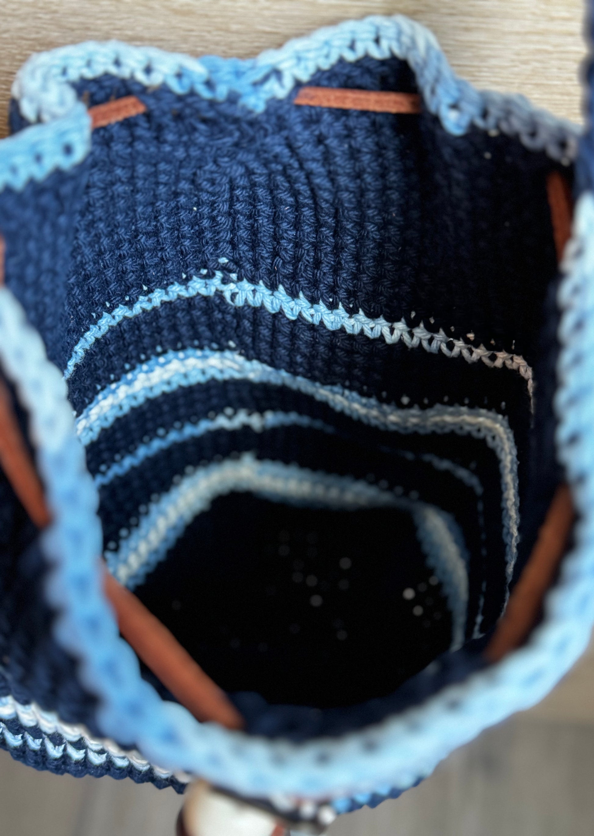 Crochet Bag - Navy Drawstring