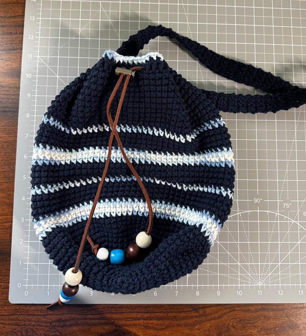 Crochet Bag - Navy Drawstring