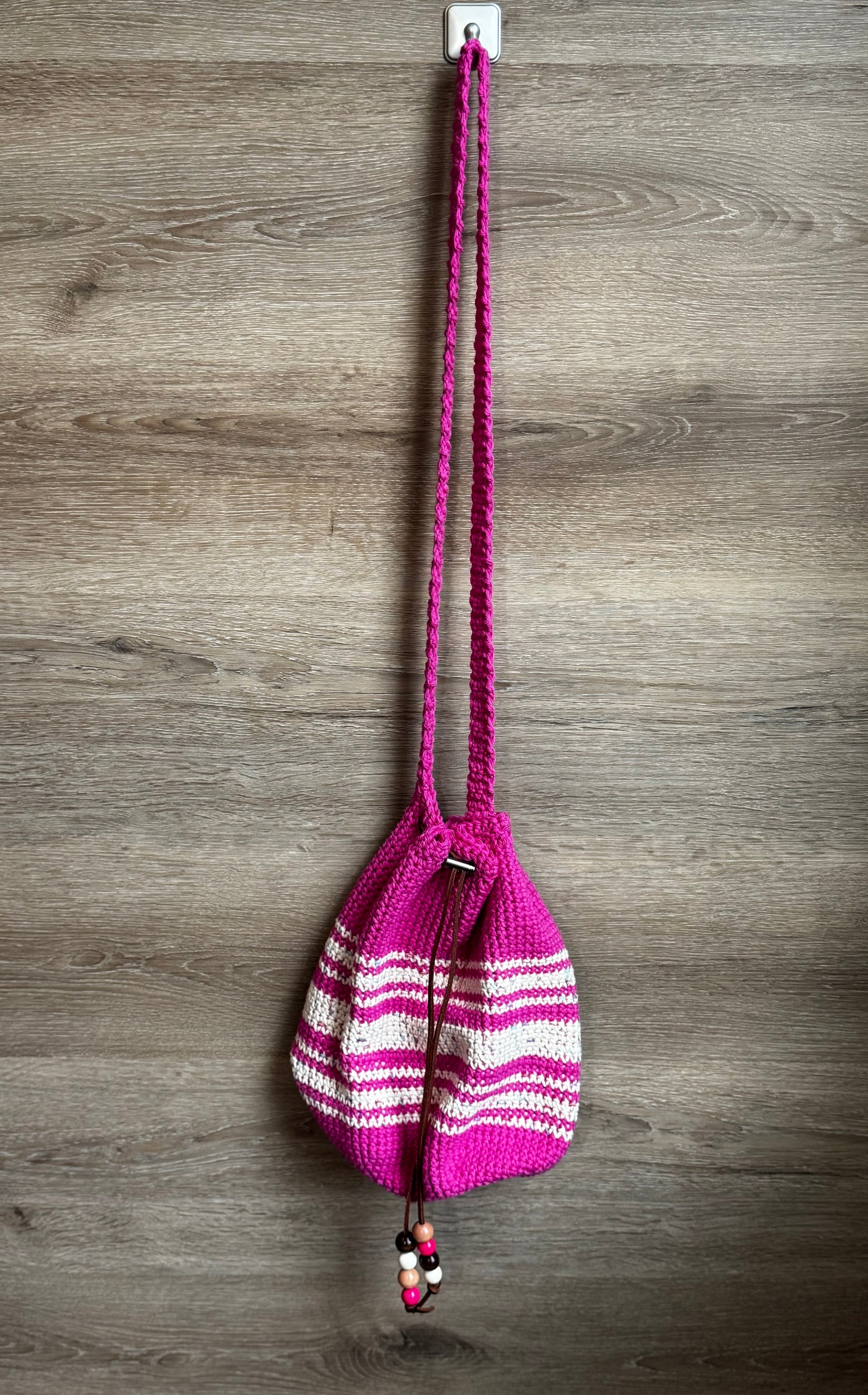 Crochet Bag - Pink Drawstring