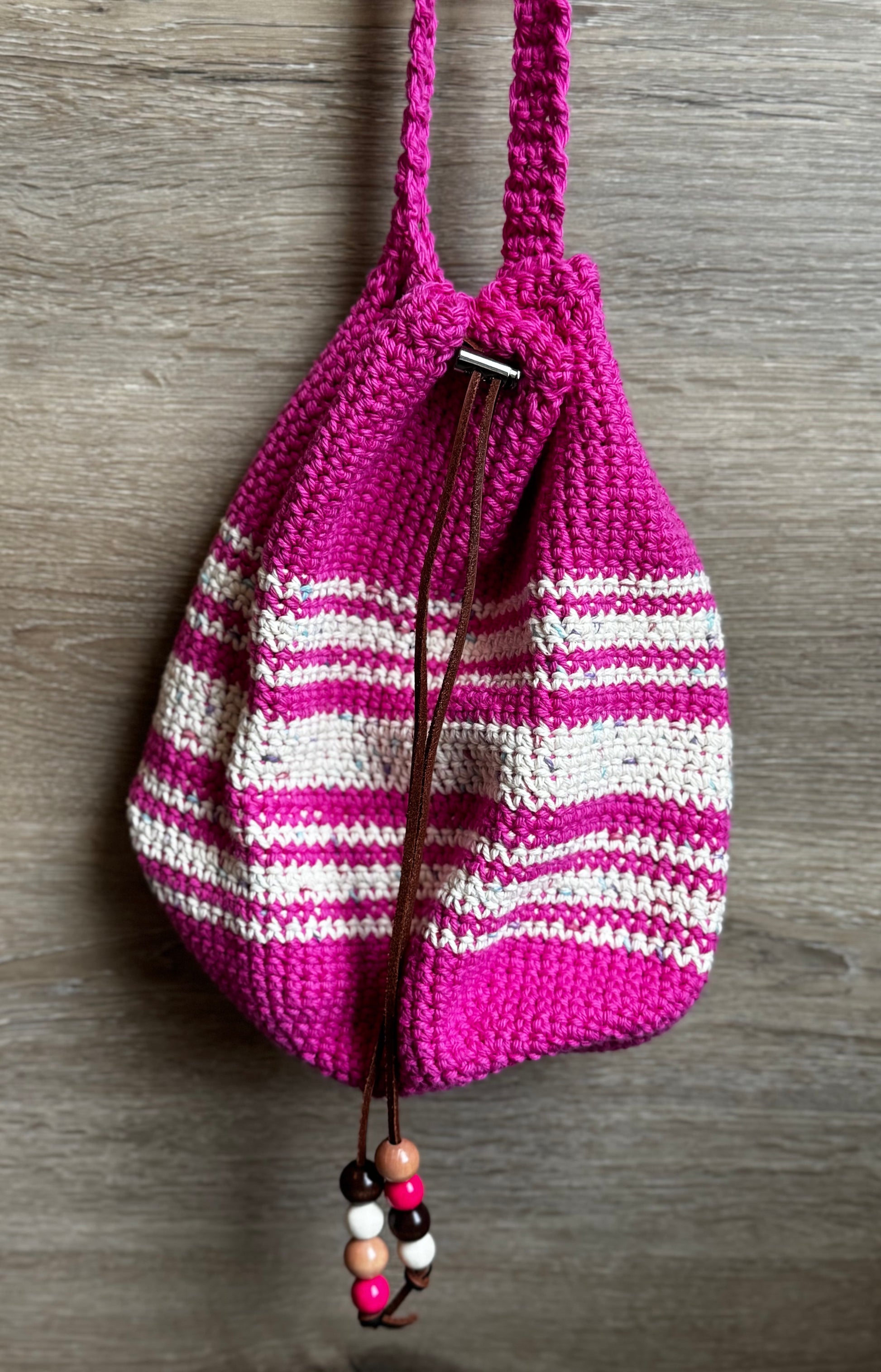 Crochet Bag - Pink Drawstring