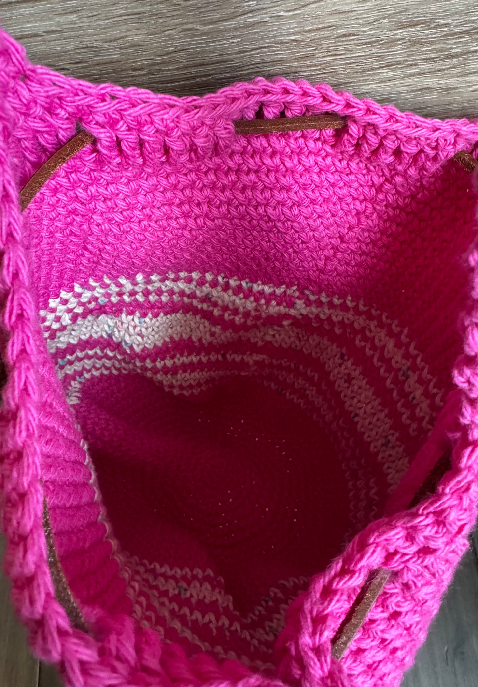 Crochet Bag - Pink Drawstring