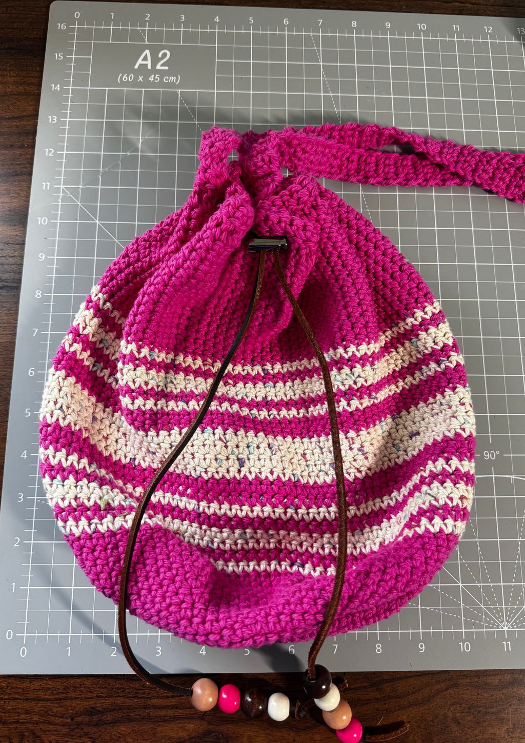 Crochet Bag - Pink Drawstring